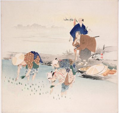 田植え、1890年代〜1900年代（色木版画） 作： Ogata Gekko